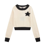 Women Sweater Girls' Casual Autumn Crew Neck Color Matching Long Sleeve
