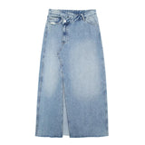 Women Skirt Vintage Mid-Length A- line Skirt Denim Skirt
