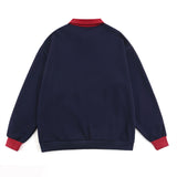 Men Hoodie Lapel Sweater Men's Spring and Autumn Loose Contrast Color Polo Collar Half Zipper Top