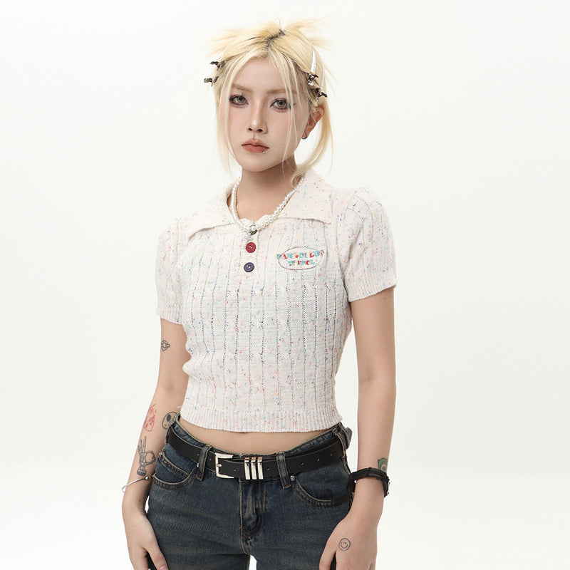 Women Sweater Short-Sleeved Sweater for Women Summer Casual Polo Collar Short