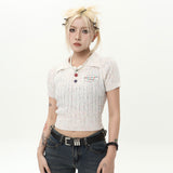 Women Sweater Short-Sleeved Sweater for Women Summer Casual Polo Collar Short