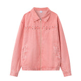 Men Denim Jacket Washed Denim Jacket Men's Spring and Autumn Loose Casual Zipper Cardigan Denim Jacket