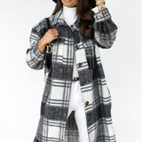 Plaid Trench Coat Spring and Autumn Women's Long Sleeve Plaid Printed