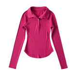 Women T-Shirt Spring Hem Tight Long Sleeve T-shirt Top