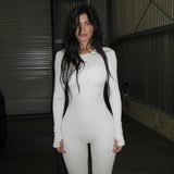 Women Jumpsuit Autumn and Winter round Neck Long Sleeve Sexy Slim-Fit Zipper Jumpsuit