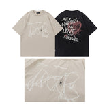 Men T Shirt Sweet Cool Heart Graffiti Printed Casual Short-Sleeved T-shirt Men and Women Couple