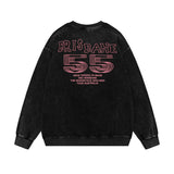 Men Hoodie round Neck Sweater Autumn Loose Wash Distressed Long Sleeve Men