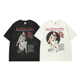 Men's T Shirt Printed Distressed Short-Sleeved T-shirt Men's and Women's Ins Hip Hop Loose Washed