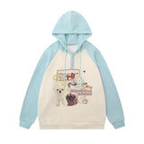 Men Hoodie Color-Block Raglan Sleeves Hooded Pullover Loose Casual Hoodie