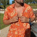 Men Shirt Summer Men's Casual Shirt Loose Printed Short Sleeve