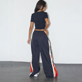 Women Cargo Pants Women's Zipper Stitching Contrast Color Sports Casual Pants