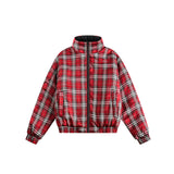 Unisex Jacket Women's Winter Red Plaid Stand Collar Two-Sided Clothing