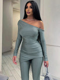 Women Co-Ord Set Women's Autumn and Winter Long-Sleeved Shirt Skinny Pants Casual
