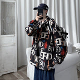 Graffiti Bomber Jacket Corduroy Coat for Men Spring and Autumn