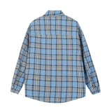 Men Long Sleeved T Shirt Badge Plaid Long Sleeve Shirt Outer Wear Men's Vintage Loose Spring and Autumn