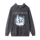Men Hoodie Dog Printed Hoodie Men's Loose Wash Distressed Worn Pullover Side Pocket Hoodie