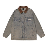 Men Denim Jacket Washed Distressed Denim Clothing Men Vibe Lapel Jacket