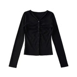Women T-Shirt Top Women Fall Slim Fit Single-Breasted Long Sleeve