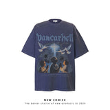 American vintage street T-shirt retro character print men's loose top