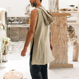 Men's T Shirt Sleeveless Hooded Vest Men's Cotton and Linen