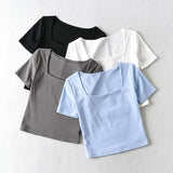 Women T-Shirt Slim-Fit Short-Sleeved T-shirt Summer High Waist Crop Top
