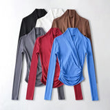 Women T-Shirt Large V-neck Long-Sleeved Top T-shirt Bottoming Shirt
