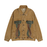 Men Denim Jacket Design Color Block Denim Jacket Men's Spring and Autumn Loose Wash Denim Jacket