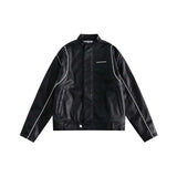 Unisex Jacket Autumn Mid-Length Stand Collar Motorcycle Leather Clothing