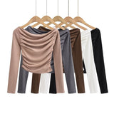 Women T-Shirt Autumn Long Sleeve Slim Long Sleeve Solid Color Ladies T-shirt