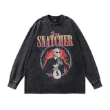 Men Long Sleeve Shirt Cartoon Anime Print Distressed Long Sleeve T-shirt Men and Women Hip Hop