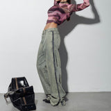 Women Cargo Pants Stitching Distressed Straight Wide Leg Jeans for Women