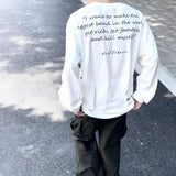 Men T-shirts Antique Washed Old Graffiti Loose Crew Neck Long Sleeve T-Shirt