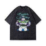 Men T Shirt Hip Hop Cartoon Anime Print Washed and Worn Short Sleeve T-shirt Men and Women