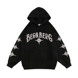 Men Hoodie Puff Print Cross Letter Hooded Sweater