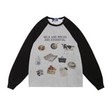 Men Hoodie Printed Crew Neck Sweatshirt Boys Casual Loose Color Matching