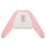 Women Hoodie Printed Short Sweater for Girls Spring and Autumn round Neck Long Sleeve