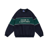 Unisex Hoodie Retro Patchwork Contrast Color Loose round Neck Sweater for Men