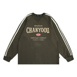 Men Hoodie English Printed Crew Neck Sweatshirt Loose Side Stripe Contrast Color Long Sleeves
