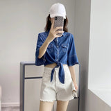 Women T-shirt Baggy Coat Women's Short Denim Jacket