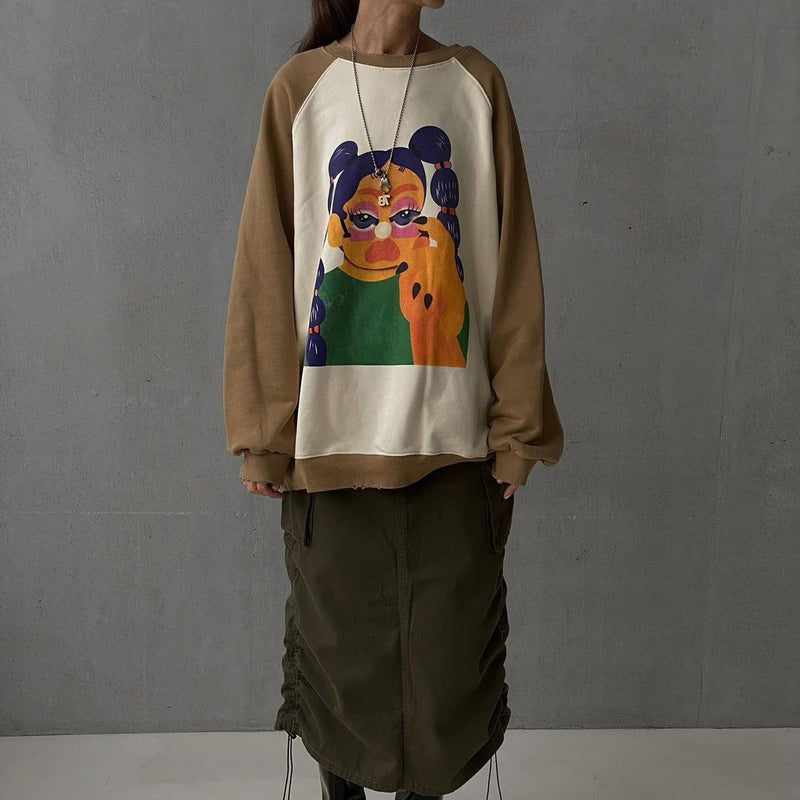 Women Sweatshirt Loose Spring and Autumn Women's Printed round Neck Long Sleeve