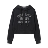Women Hoodie Letter Hooded Cardigan Sweater Women's Autumn Casual Short