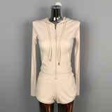 Women Long Sleeve Shirt Hooded Cardigan Long Sleeve Coat Shorts Casual