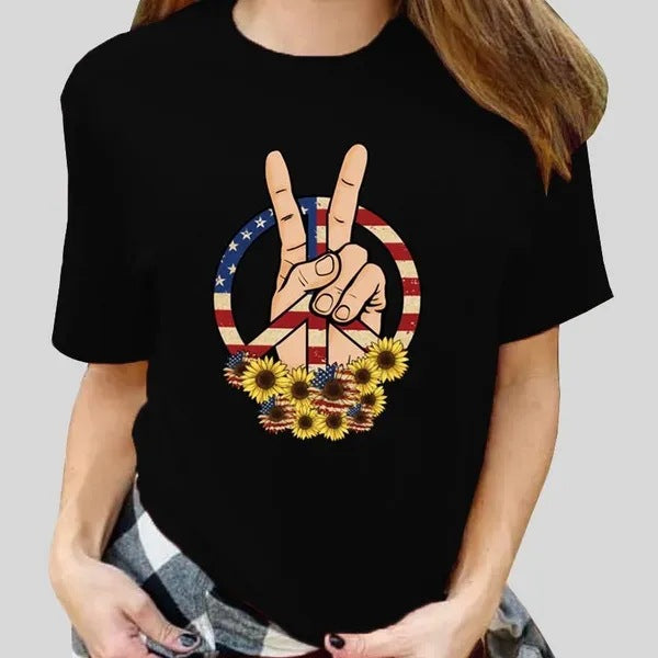 Women's Independence Day T Shirt round Neck Short Sleeve T-shirt Women's Top