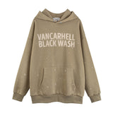 Men Hoodie Letters Printed Hoodie Autumn and Winter Washed Old