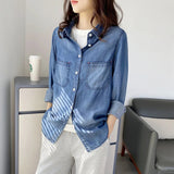 Women T-shirt Denim Shirt Female Loose Casual Long Sleeves