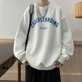Men Hoodie round Neck Sweater Men's Autumn Letter Print Hong Kong Style All-Matching Loose