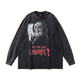 Men Long Sleeve Shirt Printed Washed Long Sleeve Bottoming Tee Hip Hop Retro Style Men and Women