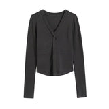 Women T-Shirt V-neck Solid Color Bottoming Shirt Women's Autumn Winter Coat