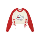 Women Sweater Short Sweater for Girls Autumn Crew Neck Color Matching Sweater