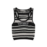 Women Vest Striped Color Matching Knitted Short Vest Summer Letter Vest